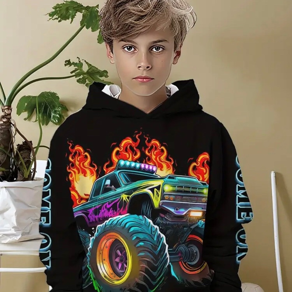 Monster Truck Graphic Kids Hoodie